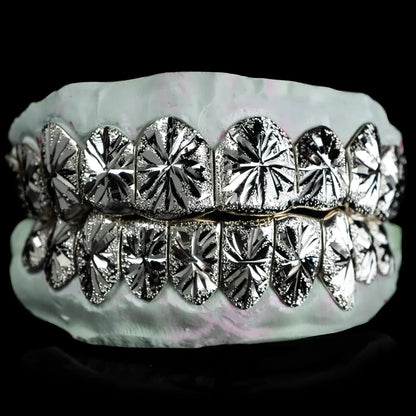 SOLID .925 STERLING SILVER STARBURST CUTS WITH DIAMOND DUST GRILLZ